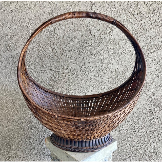 Mid 20thCentury NicelySized Rattan Pedestal Gondola Basket Chairish
