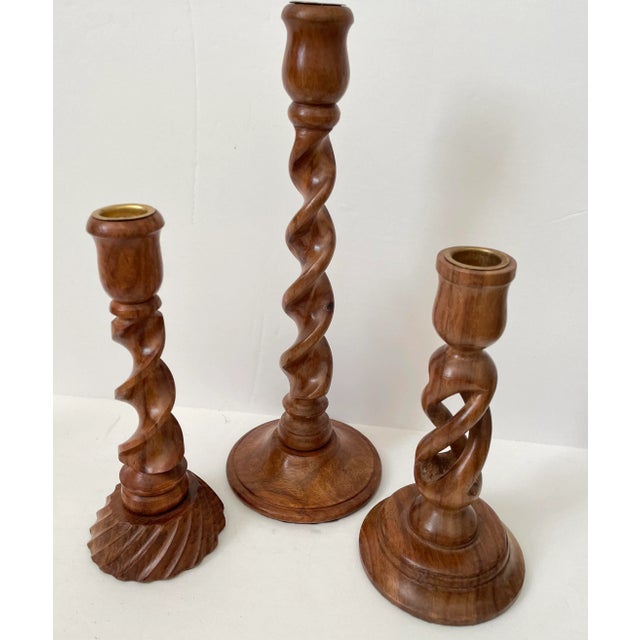 Vintage Turned Polished Wood Candlleholders, Assorted Sizes. Set of Seven For Sale In San Francisco - Image 6 of 8