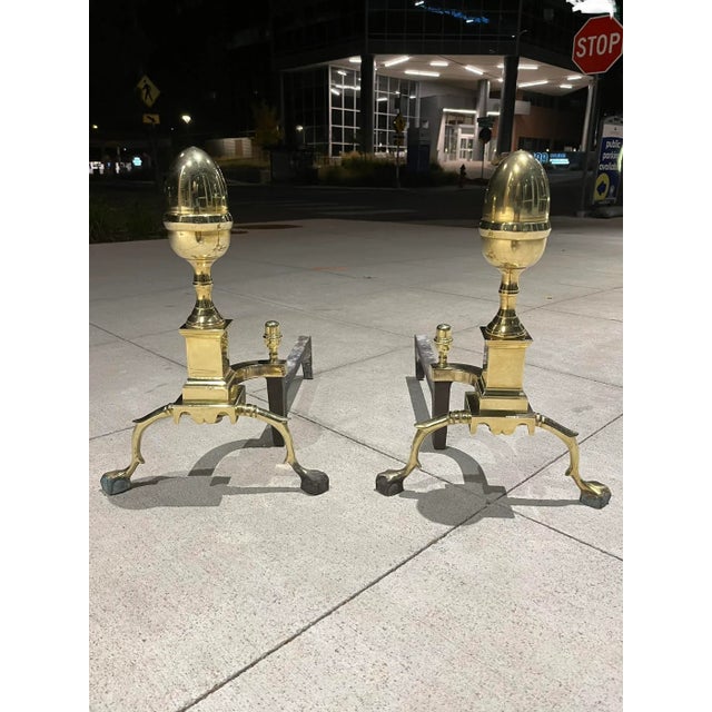 20th Century Federal Style Brass Acorn Andirons - a Pair For Sale - Image 11 of 13