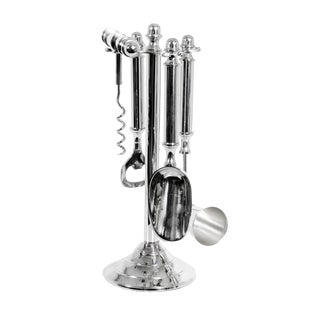 Vintage Silver Plated Bar Accessory Set, 1980s, Set of 5 For Sale