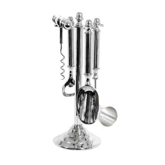 Vintage Silver Plated Bar Accessory Set, 1980s, Set of 5 For Sale