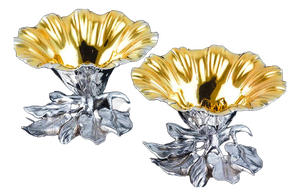 Antique Silver Salt Cellars with Naturalistic Flower Decor by William Bateman, 1832, Set of 2
