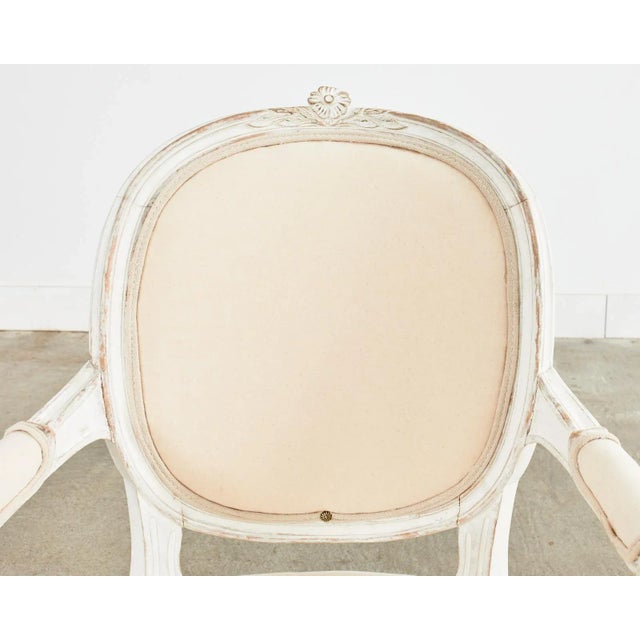 Set of Four Louis XVI Gustavian Style Painted Dining Armchairs For Sale In Sacramento - Image 6 of 13