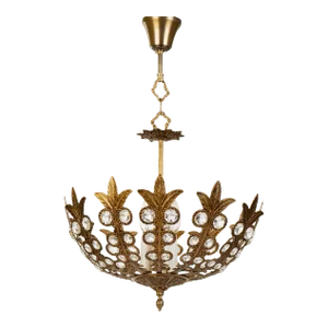 1960s Brass Pendant Lamp With Diamond Cut Crystals