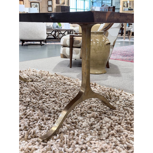 Brown Late 20th Century Tribeca Live Edge Walnut Dining Table With Brass Wishbone Base For Sale - Image 8 of 9