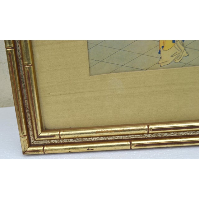 Gilt Wood Framed Qing Dynasty Chinese Family Watercolor Painting on Paper For Sale - Image 10 of 17