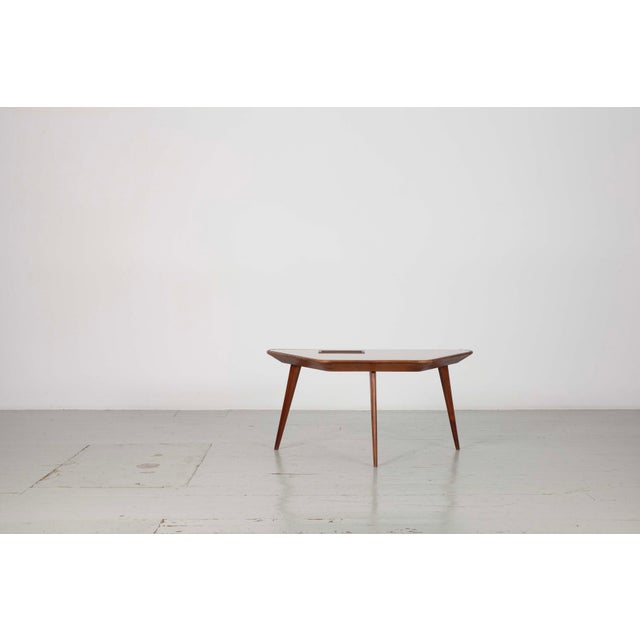 Coffee Table with Inlaid Glass Top and Copper Bowl, 1950s For Sale - Image 3 of 18