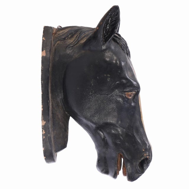French Country French Painted Terracotta Horse Head, Circa 1920 For Sale - Image 3 of 6