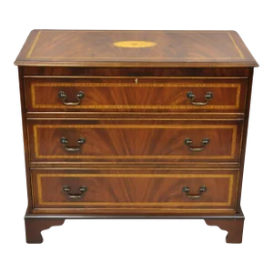 Late 20th Century Vintage English Edwardian Style Mahogany Pinwheel Inlay 3 Drawer Dresser Chest
