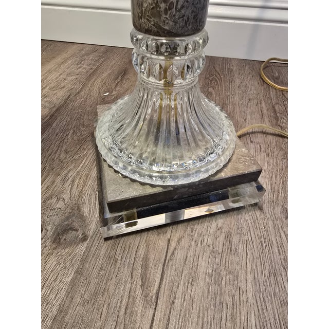 1970s Concord Simone Taupe Marble Crystal Column Table Lamps, 2 Lights Lucite Base - a Pair For Sale - Image 12 of 12