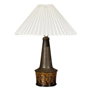 1960s Nils Kähler, Large Table Lamp, Brown Glazed Stoneware For Sale