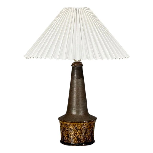 1960s Nils Kähler, Large Table Lamp, Brown Glazed Stoneware For Sale