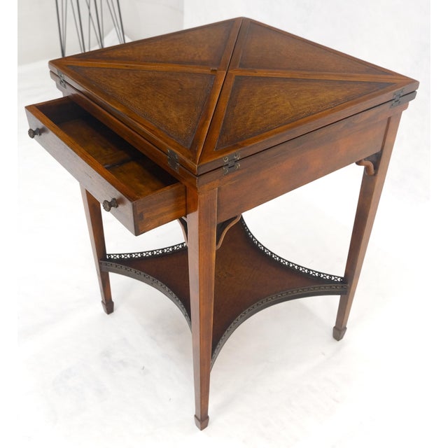 Theodore Alexander One Drawer Leather Top Folding Top Game Table MINT For Sale - Image 9 of 18