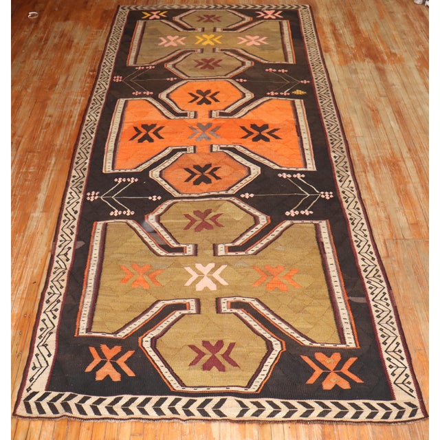 Textile Gallery Size Vintage Zabihi Collection Turkish Kilim - 6'3" x 14'8" For Sale - Image 7 of 8