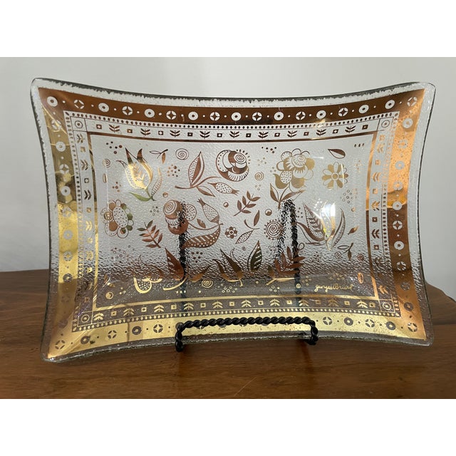 Glass 1950s Mid-Century Modern Georges Briard Pebbled, Rectangular Dish With Gilded Persian Garden Motif For Sale - Image 7 of 10