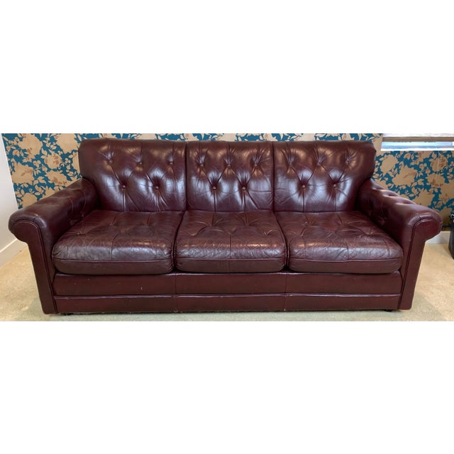 Traditional 1970s Tufted Leather Sofa For Sale - Image 3 of 11