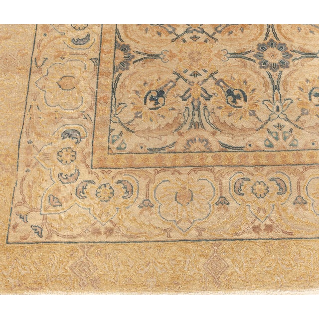 Persian 1920s Persian Tabriz Inky Blue, Soft Yellow, Beige Hand Knotted Wool Rug For Sale - Image 3 of 9