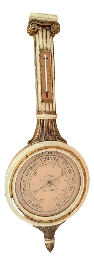 French Directoire Style Cream Painted Gilt Polychromed Decorative Barometer