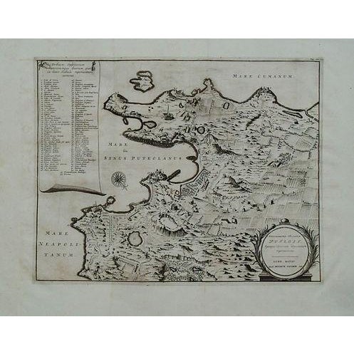 This is a well crafted map of Puteoli (Puzzuolo), west of Napoli. Great deal of detail is given with 94 locations from...
