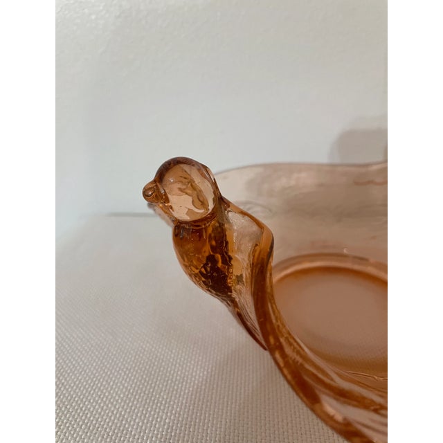 Fenton Art Glass Company 1940’s Fenton Blush Pink Depression Glass Bowl With Birds For Sale - Image 4 of 7
