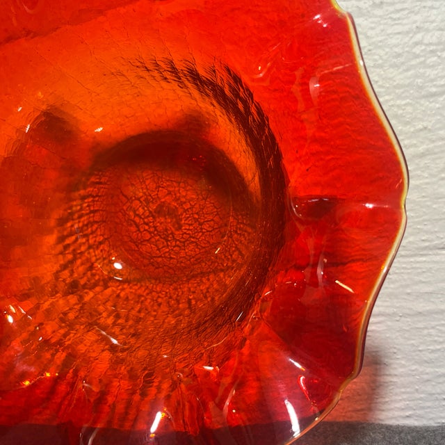 Blenko Large Mid-Century Blenko Attributed Orange Crackle Glass Bowl For Sale - Image 4 of 10