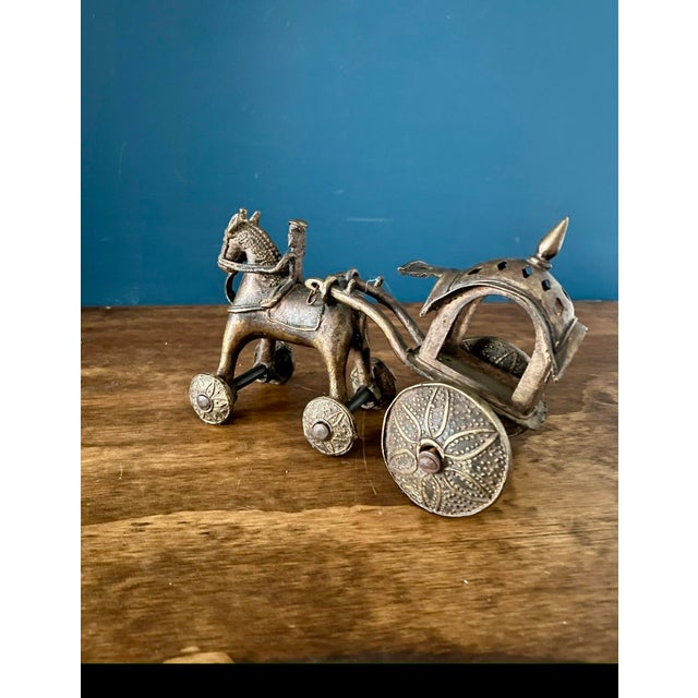 Antique Cast Metal Temple Toy , Early 20th Century Horse & Carriage Sculpture For Sale - Image 4 of 17
