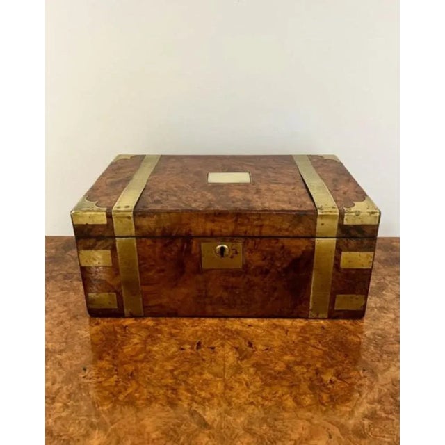 Antique Victorian Brass Bounded Writing Box in Burr Walnut, 1860 For Sale - Image 9 of 9
