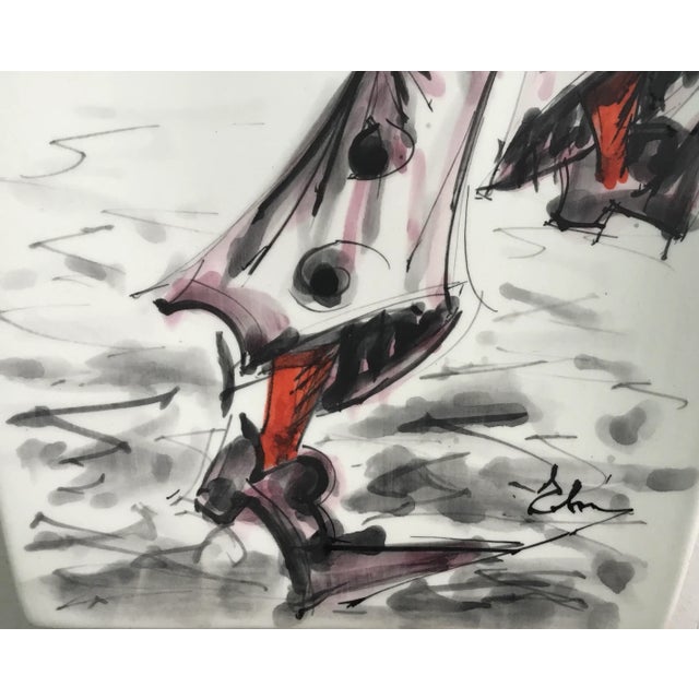 White Set of 3 1960s Italian Hand Painted Wall Plaques For Sale - Image 8 of 13