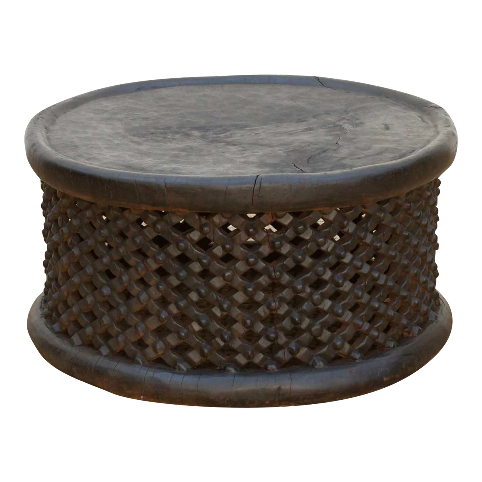 Finely Carved African Round Coffee Table | Chairish
