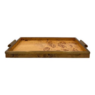 Hollywood Regency Brass & Burl Tray, Italy 1970s For Sale