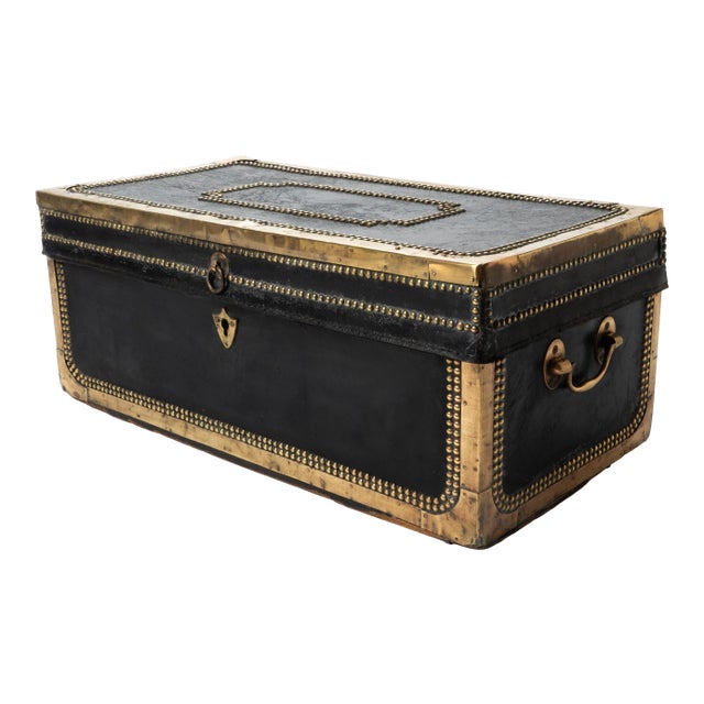 Chinese Black Leather Camphor Wood Trunk For Sale