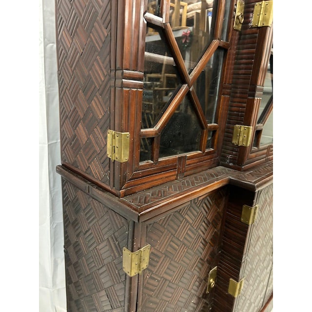 1950s Faux Bamboo Split Rattan Pagoda Cabinet For Sale - Image 10 of 12