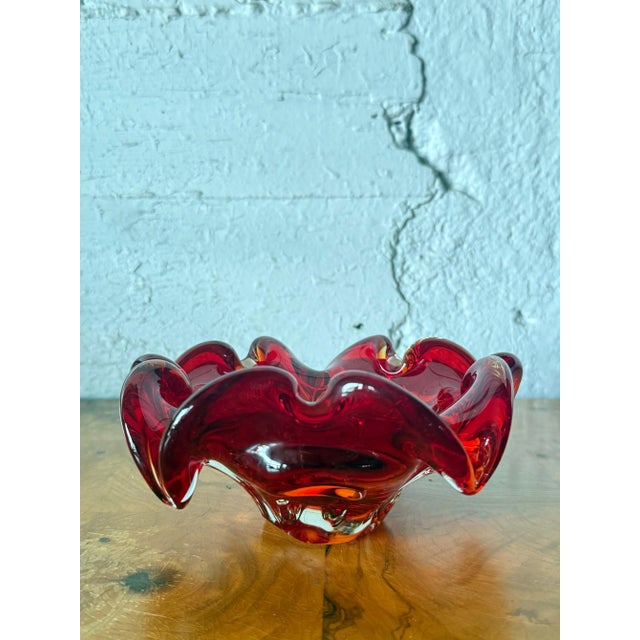 Mid 20th Century Mid Century Italian Art Glass Ruffle Dish Bowl After Murano For Sale - Image 5 of 5