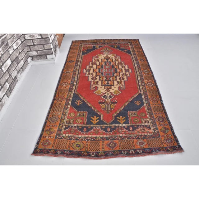 Red & Nvy Blue Vintage Floral Carpet For Sale - Image 4 of 10
