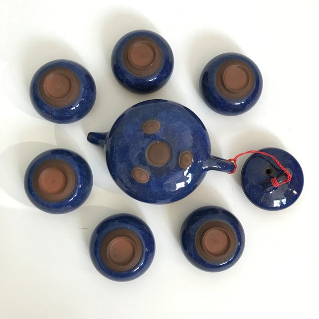 2000 - 2009 Blue Ice Crackle Glazed Teapot and Teacup Set - 7 Pieces For Sale - Image 5 of 11