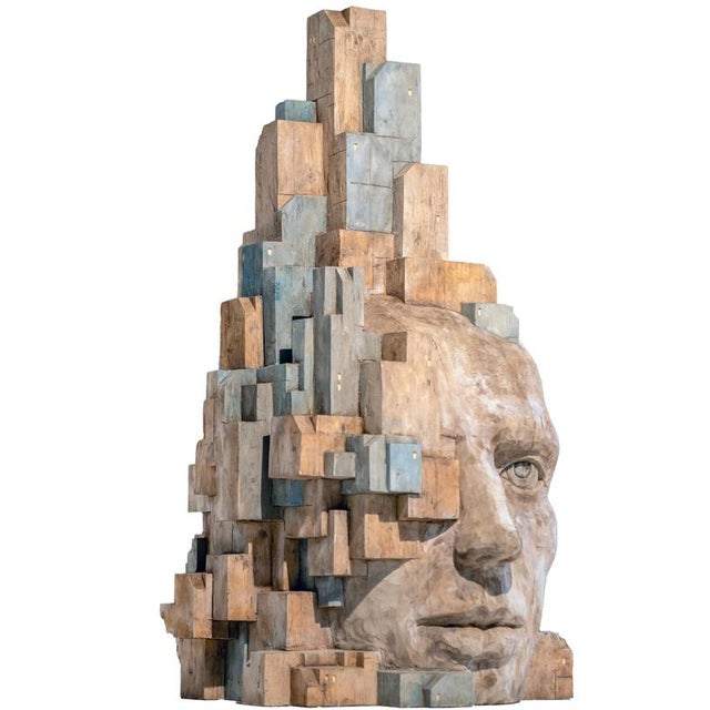 Large Architectural Carved Polychrome Wood Head Sculpture by Jose Perozo, 2023 For Sale - Image 14 of 14