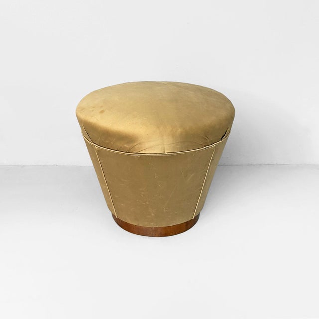 Italian Art Deco Ottoman in Yellow Velvet and Wood, 1930s For Sale - Image 13 of 13