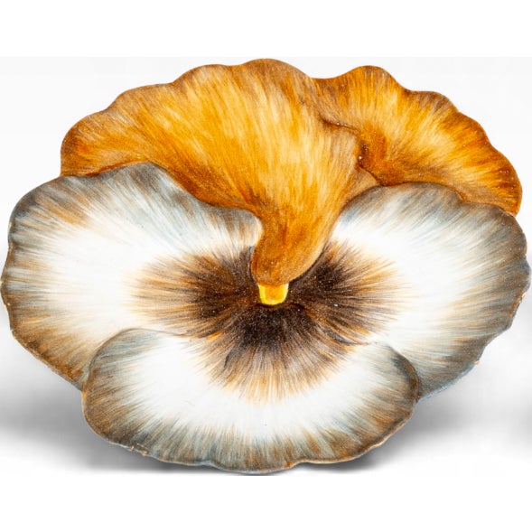 Mid-Century Modern Vintage French Marcel Guillot Hand-Painted Ceramic Pansy Plates - A Pair For Sale - Image 3 of 4