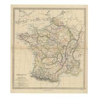 Antique Map of France in Provinces by T. Hewett Key, 1858 For Sale