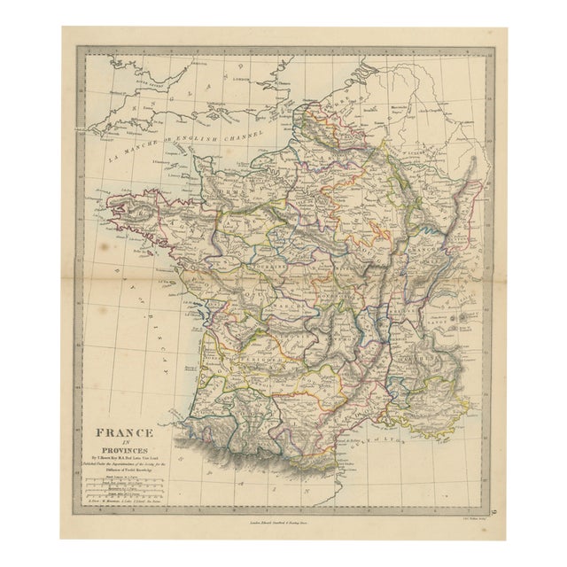 Antique Map of France in Provinces by T. Hewett Key, 1858 For Sale