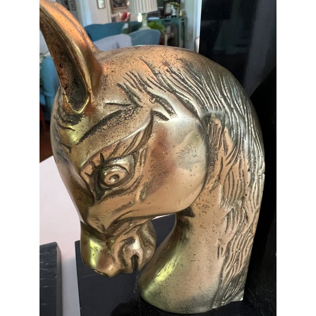 1970s Mid-Century Brass and Marble Horse Bookends, a Pair For Sale - Image 5 of 10
