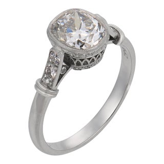 1920s Art Deco Inspired Gia 1.57 Carat Old Mine Cut Diamond Platinum Engagement Ring, Size 5.75 For Sale