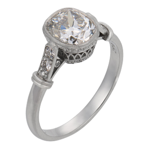 1920s Art Deco Inspired Gia 1.57 Carat Old Mine Cut Diamond Platinum Engagement Ring, Size 5.75