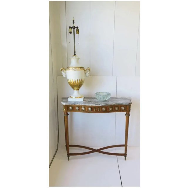 Furstenberg Porcelain Urn and Rams Head White & Gold Porcelain Table Lamp Empire Style, German, Large For Sale - Image 4 of 13