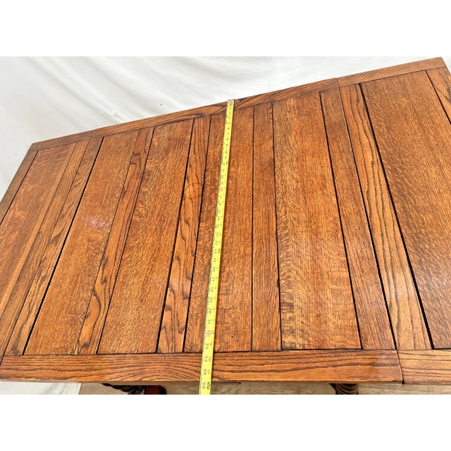 Antique Expanding Pub Kitchen Table Barley Twist Legs Quarter Sawed Tiger Oak For Sale - Image 12 of 14