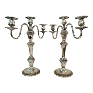 Vintage Georgian Style F B Rogers 7583 Baroque Silver Plate Candelabra - A Pair