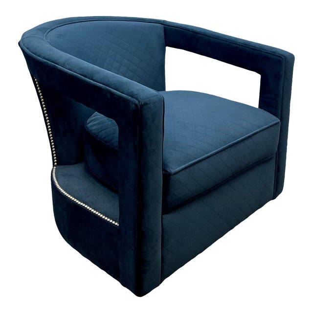 Contemporary Bernhardt Alana Barrel Back Navy Upholstered Swivel Chair