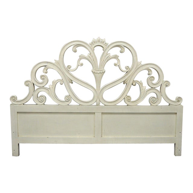 Vintage French Provincial Rococo Shabby Chic Carved Wood King Size