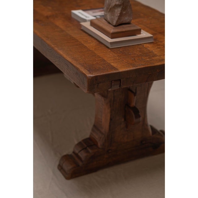 Large Brutalist Dining Table in Oak, 1970s For Sale - Image 13 of 18