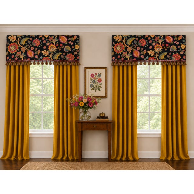Early 21st Century Custom Jacobean Valances With Tassel Trim- A Pair For Sale - Image 5 of 12